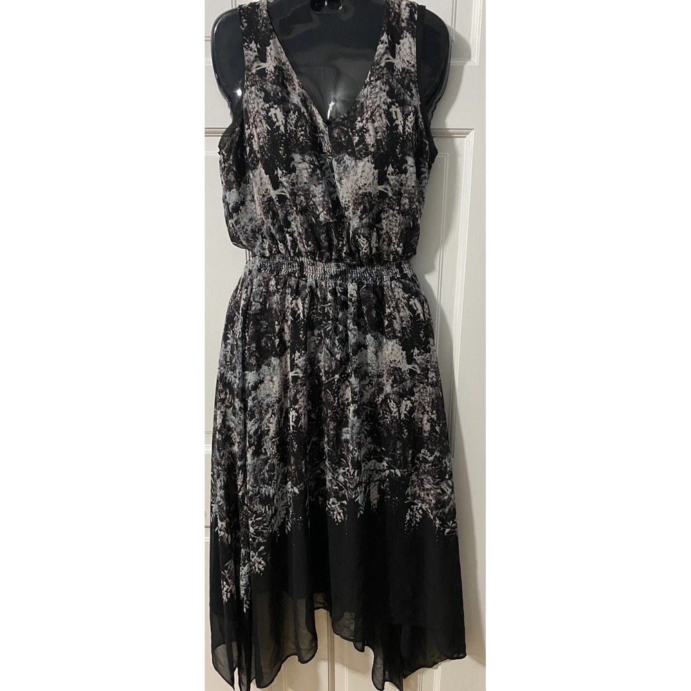 Simply Vera Wang Women's Black White Blue Floral‎ Hi Low Hem Dress Lined SZ Med